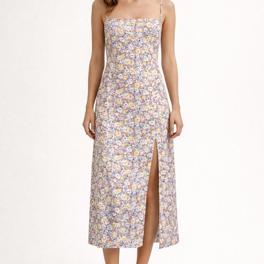 Reformation Silk Floral Midi Dress Size Small Bias Cut Slip Spaghetti Strap